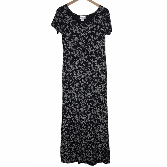 VINTAGE Nina Piccalino 90s Dress Maxi Long Stretchy Floral Gothic Lolita Large - Picture 8 of 8